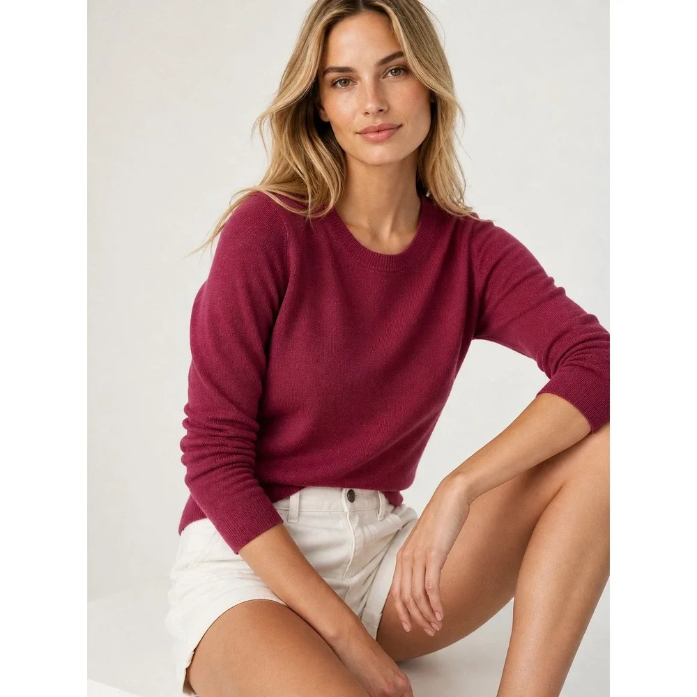 J.Crew Women Teddie Classic Merino Wool Cotton Knit Sweater Burgundy XS Preppy